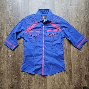 Mens El General S Pearl Snap Blue Red Short Sleeve Button Down New Without Tags